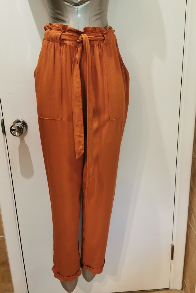 Know One Cares Burnt Orange Paper Bag Pants Size S
